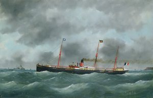 Teherszállító gőzhajó, amely a Le Havre-félszigeti társaság lobogója alatt repül