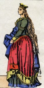 Karoling-dinasztia: Baviere Judit (805-843) portréja, I. Lajos frankkirálynője, akit jámbornak vagy „debonnaire”-nek hívtak” (778-840). Epinális képalkotás a 19. század végéről. Magángyűjtemény. alkotó: French School