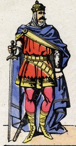 Karoling-dinasztia: Eudes vagy Odon portréja (860-898. v.) A frankok királya 888-tól 898-ig. Epinális képalkotás a 19. század végéről. Magángyűjtemény. alkotó: French School