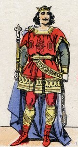 Karoling-dinasztia: II. Lajos Begue (846-879), a frankok királya 877-től 879-ig portréja. Epinális képalkotás a 19. század végéről. Magángyűjtemény. alkotó: French School