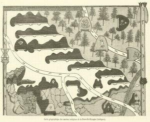 Új-Spanyolország ősi őslakosainak, aztékoknak földrajzi térképe (metszet) alkotó: French School