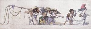 Franciaországot mint gyarmatai rabszolgakereskedőt ábrázoló rajzfilm, 1845-48 körül (toll, tinta és akvarell papíron) alkotó: French School