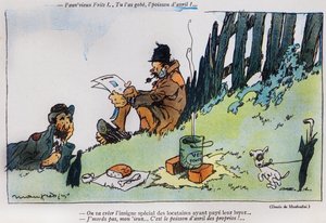 Két csavargót ábrázoló rajzfilm a La Baionnette magazin áprilisi bolondok napja (Poisson d