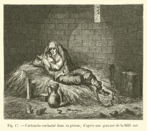 Töltény leláncolva a börtönében; metszetből a Bibl nat alkotó: French School