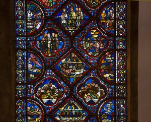 Chartres katedrális, ólomüveg: Noe élete, részletközpont alkotó: French School