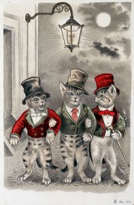 Macskák helyzetben - képeslap 20. század eleje. alkotó: French School