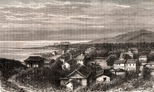 Cayenne – Commune en outre mer Guyane – metszet a „La France illustree: földrajz, történelem, statisztikai igazgatás” című könyvében, V.A. Maláta-barna. 1884 alkotó: French School