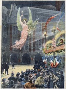Victor Hugo (1802-1885) francia író születésének századik évfordulója: Renommee dzsinnje leszáll a költő házára, a párizsi Place des Vosges-ra a „Le Petit Parisien”-ben” alkotó: French School
