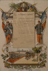 Jó magaviseletről szóló bizonyítvány, 37. gyalogezred, 1896 alkotó: French School