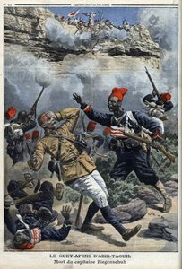 Csád, csapda Abir Taouilban (Abir-Taouil), Fiegenschuh kapitány halála, illusztráció a „Le petit Journal”-ból, illustrique melléklet, 1910. március 6. alkotó: French School