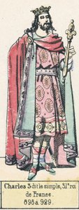 Charles 3 dit le simple, Franciaország 31. királya, 898-929 (színes metszet) alkotó: French School