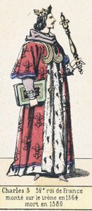 5. Károly, Franciaország 52. királya, 1364-ben lépett trónra, 1380-ban halt meg (színes metszet) alkotó: French School