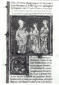 III. Károly (879-929) az Egyszerű feleségével és fiával, IV. Lajossal (921-954), Grandes Chroniques de France, 1375-79 alkotó: French School