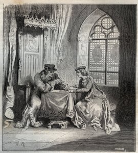 VI. Károly (1380-1422) és Odette de Champdivers – VI. Károly francia király, Jó Aime Károly néven, majd Folk Károly (1368-1422) szeretőjével Odinette (Odette) de Champdivers (körülbelül 1390-1425 körül) kártyametszet a „Paris a t alkotó: French School
