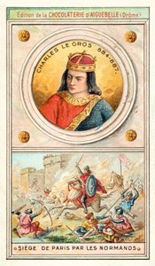 Kövér Károly és Párizs ostroma a vikingek által, 885-886 (chromolitho) alkotó: French School