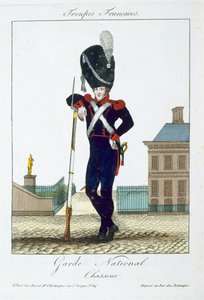 A Nemzetőrség üldözője, a Troupes Francaises-től, kocsma. Bassetben, Párizsban, 1790 körül alkotó: French School