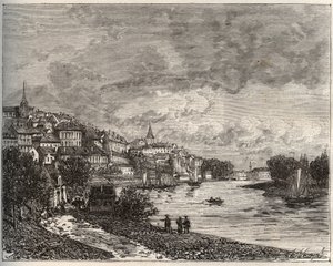 Chateau-Gontier (Chateau Gontier) - Mayenne a Pays de la Loire régióban - metszet a „La France illustrée: földrajz, történelem, közigazgatásistatisztikák” című könyvében, V.-A. Malátabarna. 1884 alkotó: French School