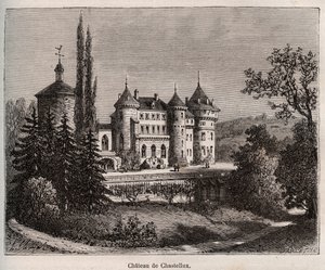 Chateau de Chastellux - Chastellux sur cure, Burgundia - metszet a „La France illustree: földrajz, történelem, statisztikai közigazgatás” könyvében V.-A. Maláta-barna. 1884 alkotó: French School