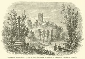 Chateau de Guimaraens, a Braga felé vezető út felől nézve (metszet) alkotó: French School