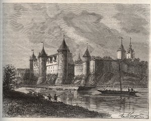 Chateau de Josselin - Morbihan en Bretagne - metszet a „La France illustree: földrajz, történelem, statisztikai igazgatás” könyvében, V.A. Maláta-barna. 1884 alkotó: French School