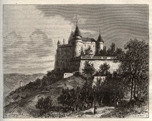 Chateau de Mercues - Cahors - metszet „La France illustree: földrajz, történelem, statisztikai igazgatás” V.A. Maláta-barna. 1884 alkotó: French School