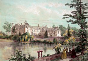 Chateau de la Loire: Kilátás a Chateau de la Seilleraye-re Carquefouban (Loire Atlantique). századi magángyűjtemény nyomatai alkotó: French School