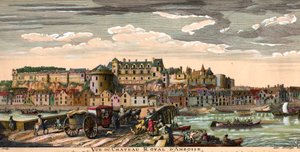 Chateaux de la Loire: az indre-i és loire-i Amboise-i kastély látképe a 18. században. Korabeli metszet. Magángyűjtemény alkotó: French School