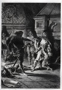 I. Childebert (c498-558) testvérei örököseinek meggyilkolásakor en 526 - Childebert I hagyta, hogy Clotaire (Clothaire) lemészárolja testvérük, Clodomir, Orléans királyának gyermekeit, akinek államaiban osztoznak, 526 - metszet a „” L