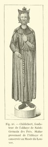 Childebert, a Saint-Germain des Pres-i apátság alapítója, az apátság szobra, amelyet a Louvre Múzeum őrzött alkotó: French School
