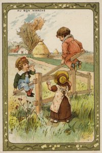 Gyermekek libikókán játszanak (chromolitho) alkotó: French School