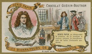 Csokoládé Guerin-Boutron kereskedelmi kártya, Denis Papin alkotó: French School