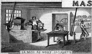 Csokoládégyártás: mérés és formázás, csap. Usine de M. Masson, Párizs alkotó: French School