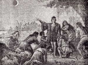 Kolumbusz Kristóf holdfogyatkozást jósolt Jamaica lakóinak 1504-ben alkotó: French School