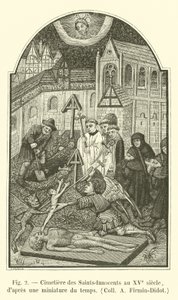 Szentek-ártatlanok temetője a 15. században, egy akkori miniatűrből, Coll A Firmin-Didot alkotó: French School