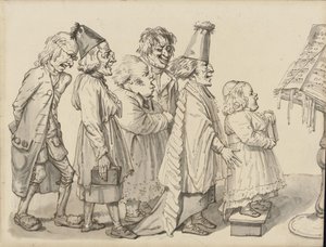 Himnuszt éneklő papok (toll, tinta és mosás papíron) alkotó: French School