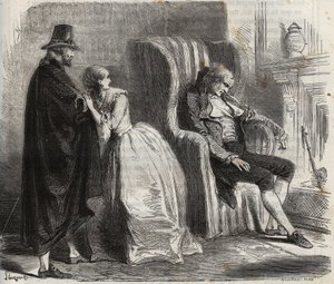 Clotilde Sprengel és Zacharie Bergmann nézi, amint Petrus Schultz német orvos aludt a 18. század előtt. Metszet 1871-ből Henry de Kock (1819-1892) „Histoire Des Cocuses Celebres” c. alkotó: French School