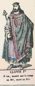 I. Clovis, 5. király, 481-ben lépett trónra, 511-ben halt meg (színes metszet) alkotó: French School