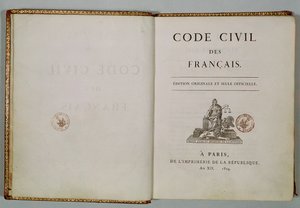 Polgári Törvénykönyv, a címlapon megnyitva, 1804 alkotó: French School