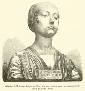 M Gustave Dreyfus, Aragóniai Beatrix gyűjteménye, márvány mellszobra a 15. századból (metszet) alkotó: French School