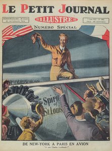 Charles Lindbergh ezredes (1902-74), amikor a Le Bourget repülőtérre érkezett az első transzatlanti repülés után New Yorkból Párizsba 1927. május 21-én, a Le Petit Journal címlapja, 1927. június 5.