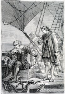 Kolumbusz gazembernek kötve (a hajófedélzeten), ill. "" Discovery de la Terre" - Jules Verne, szerk. Hetzel, n.d. 19. alkotó: French School