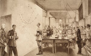 A francia repülésügyi minisztérium parancsnoka és személyzete az 1914-1919-es párizsi gothai rajtaütés előrehaladását figyelve alkotó: French School