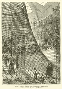 M. Henri Giffard, az MM Fretet et Ce Corderie centrale-jének hálójának elkészítése Vincennesben (metszet) alkotó: French School