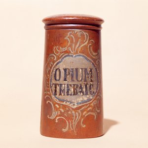 Thebaic ópium tartály (festett fa)