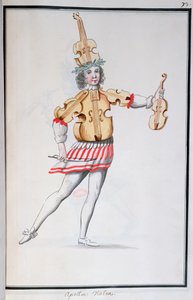Apolló-hegedű jelmeze a Ballet de la Nuithoz, Jean-Baptiste Lully (1632-87) táncolta XIV. Lajos, 1653. február 23. (wc papíron) alkotó: French School