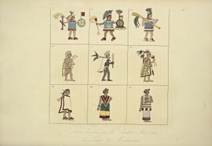 A Montezuma korabeli mexikói festők által tervezett jelmezek, Alexander von Humboldt és Aime Bonpland illusztrációja a Kordillerák látképéből és az Amerika őslakosainak emlékműveiből, 1 alkotó: French School