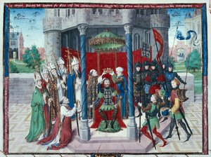 Jean de Brienne gróf, miniatúra a "Les chroniques de Jherusalem abregies" című műből, 1450 körül (tempera, pergamen). alkotó: French School