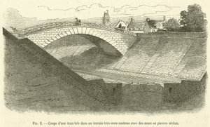 Egy árok szakasza nagyon puha talajban, száraz kőfalakkal alátámasztva (metszet) alkotó: French School