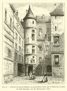 A tizennegyedik században az emberi hústésztagyártó által lakott ház udvara, rue des Marmousets, 1850 alkotó: French School