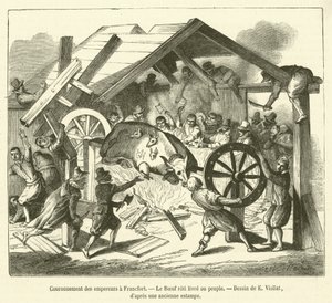 Császárkoronázás Frankfurtban, Marhasült a néphez szállítva (metszet) alkotó: French School